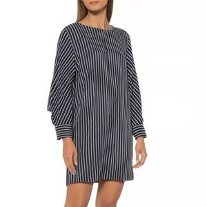 BCBGeneration Dress Dark Navy White Striped Nautical Cape Sleeve Effortless Chic